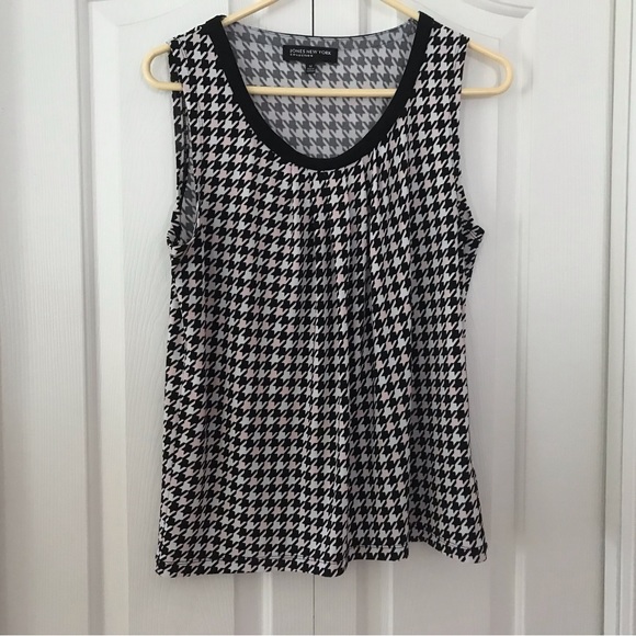 JONES NEW YORK COLLECTION. Scoop neck sleeveless Black/White/Pink Blouse Medium - Picture 1 of 4